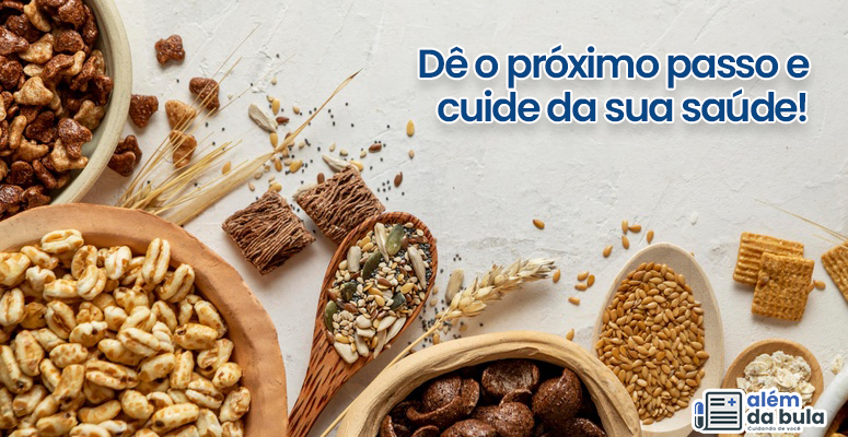 Imagem de diversas fibras espalhadas e consta a seguinte frase na imagem: 'Dê o próximo passo e cuide da sua saúde'.